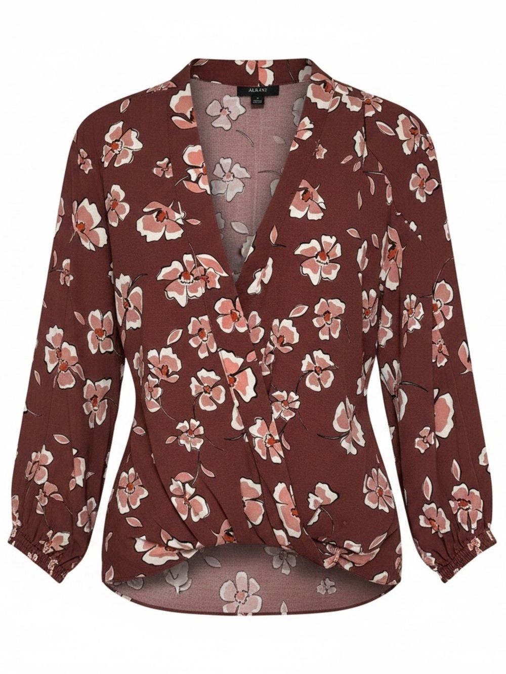 Alfani Maroon Floral Surplice Blouse